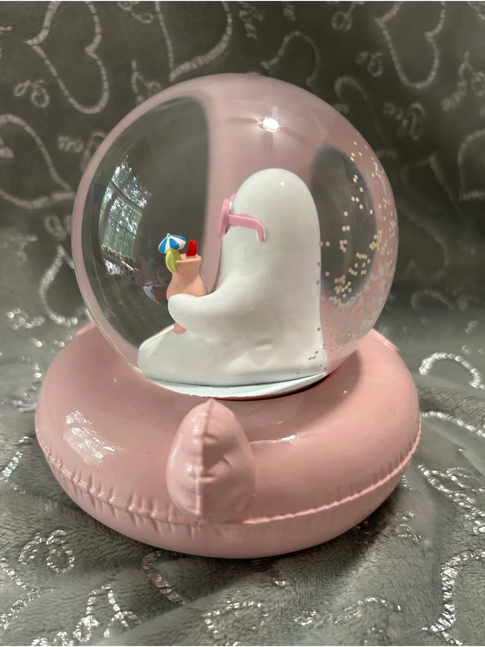 NWT Mystic Blush Pink Flamingo and Ghost Snow Globe